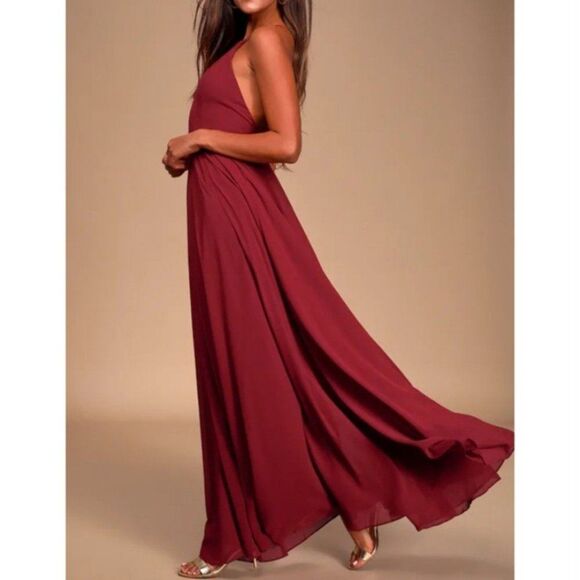 NWT Lulus | Mythical Kind of Love Wine Red Maxi Flowy Long Dress, Women's Small - Picture 2 of 11